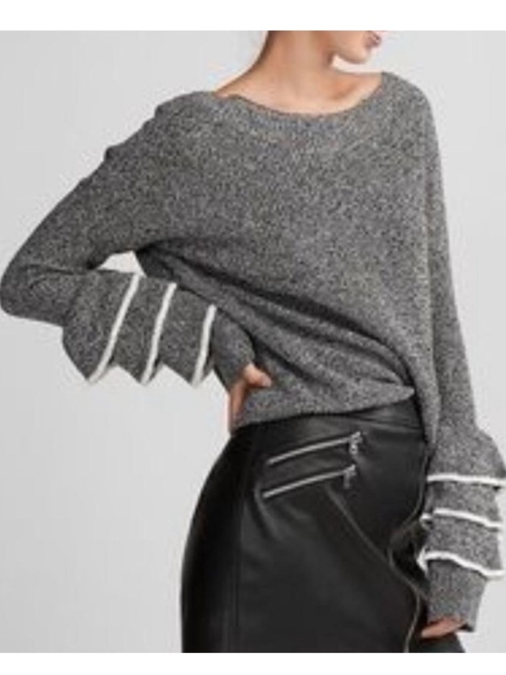 EXPRESS GrayTriple Ruffle Bell Sleeve 100% Cotton Sweater L NWOT